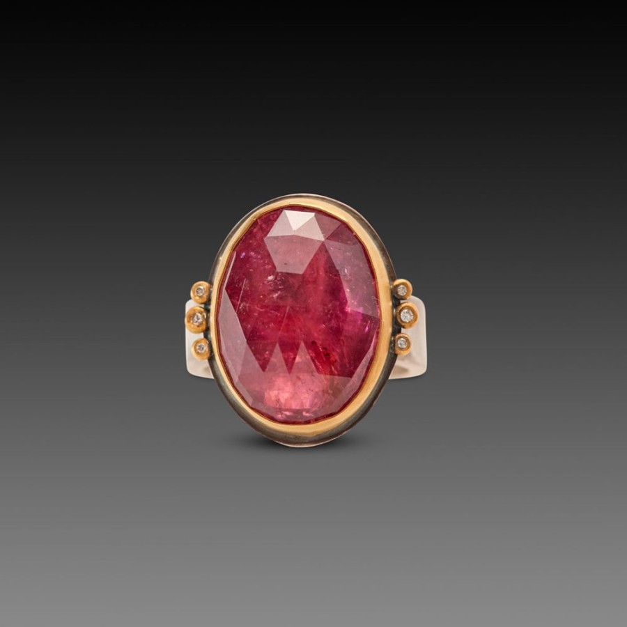 Rings Ananda Khalsa | Pink Tourmaline Ring With Diamond Trios