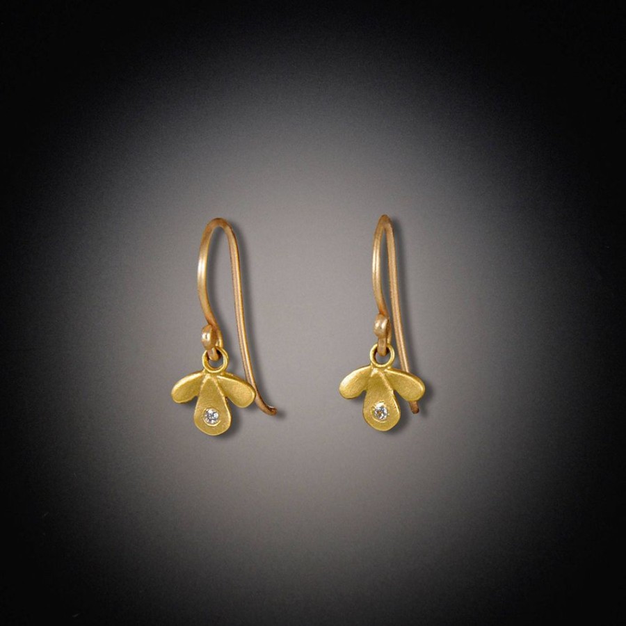 Earrings Ananda Khalsa | Gold Leaf Trio Earrings With Diamonds