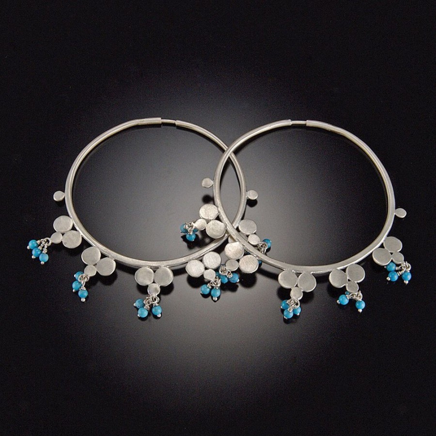 Earrings Ananda Khalsa | Multi Disk Hoop Earrings With Turquoise Clusters