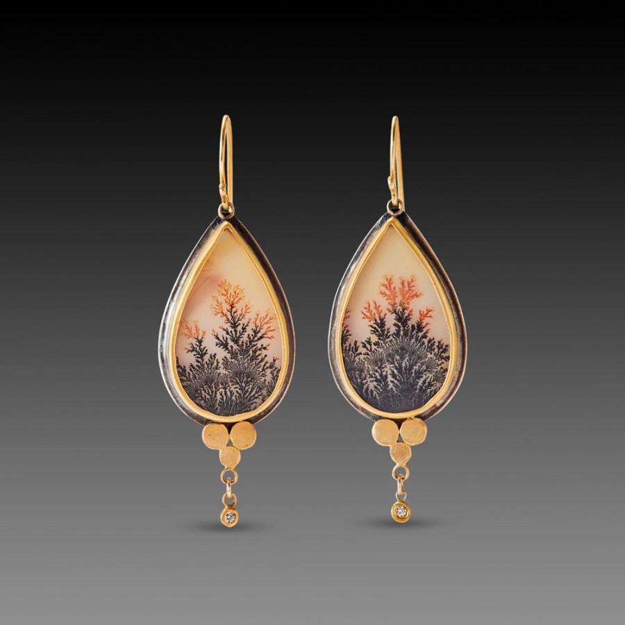 Earrings Ananda Khalsa | Dendritic Agate Earrings With Gold Trios & Diamonds