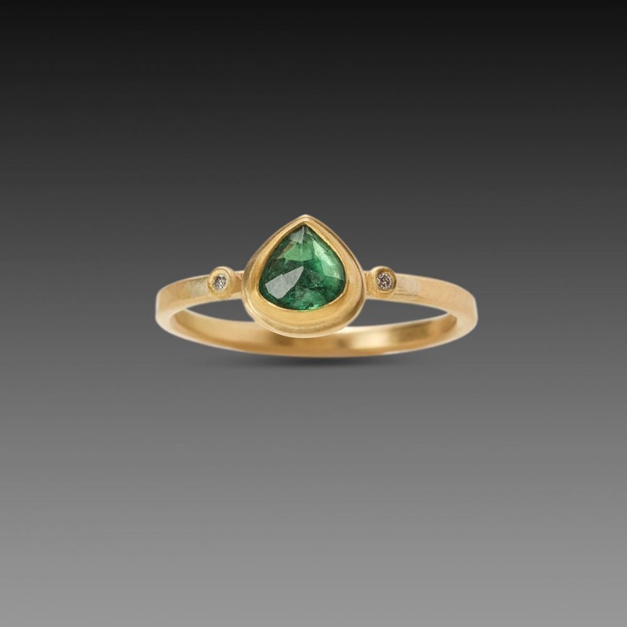 Rings Ananda Khalsa | Teardrop Emerald Ring With Tiny Diamonds