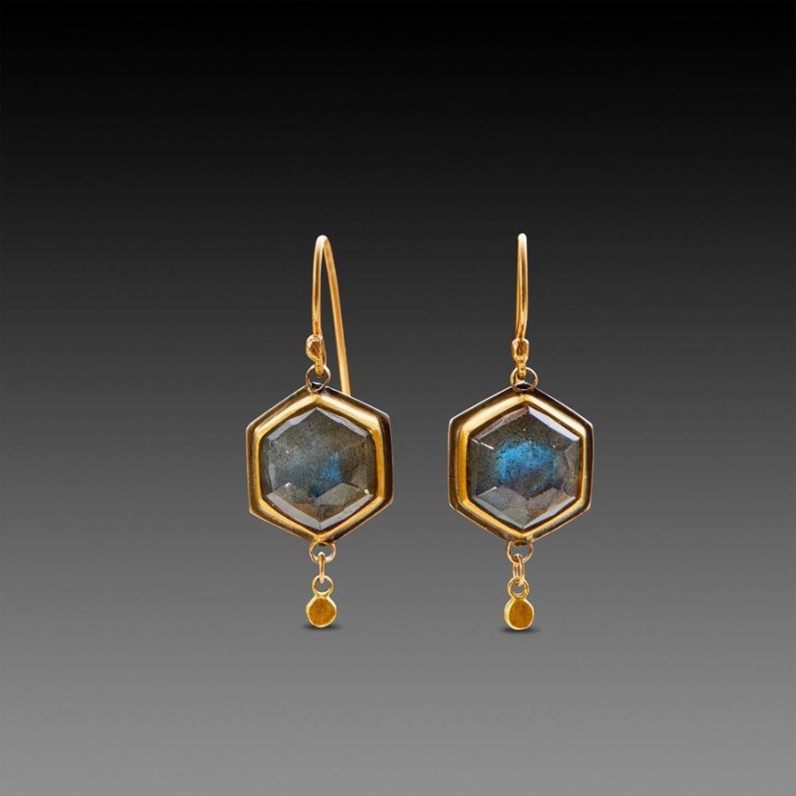 Earrings Ananda Khalsa | Labradorite Hexagon Earrings