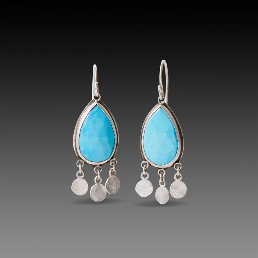 Earrings Ananda Khalsa | Turquoise Teardrop Earrings With Silver Fringe