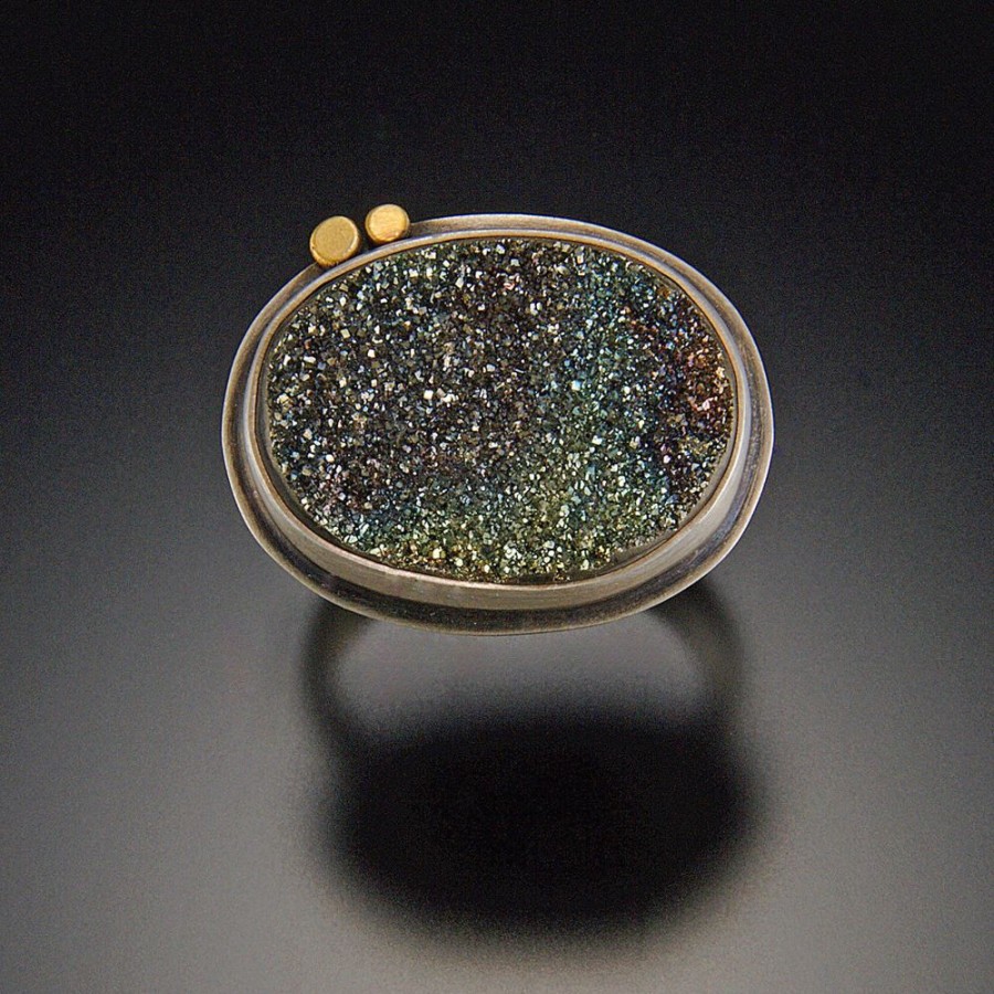 Rings Ananda Khalsa | Pyrite Druzy Ring With Gold Dots