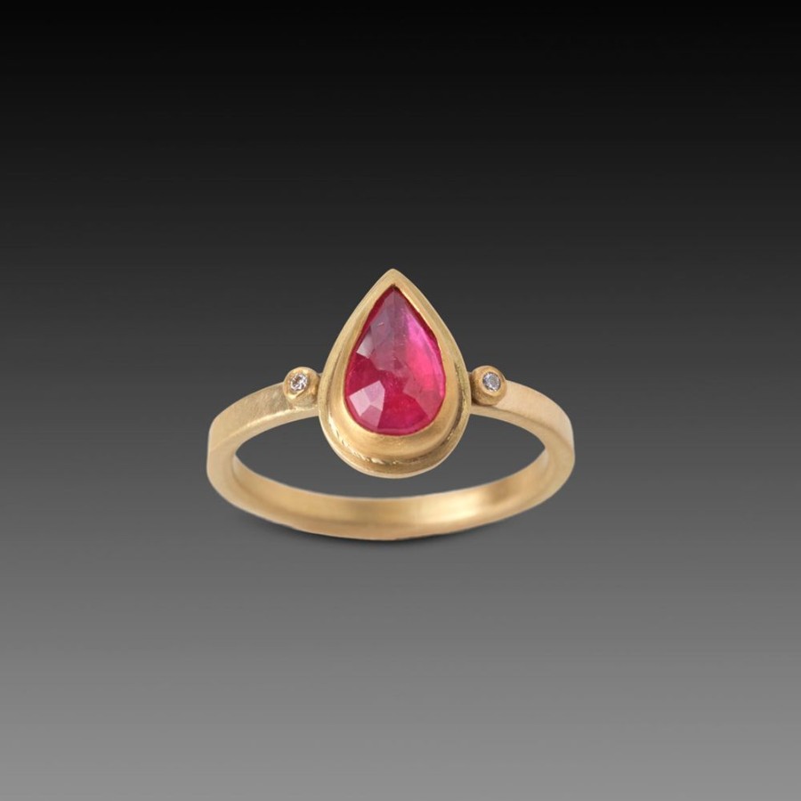 Rings Ananda Khalsa | Teardrop Ruby Ring With Diamond Dots