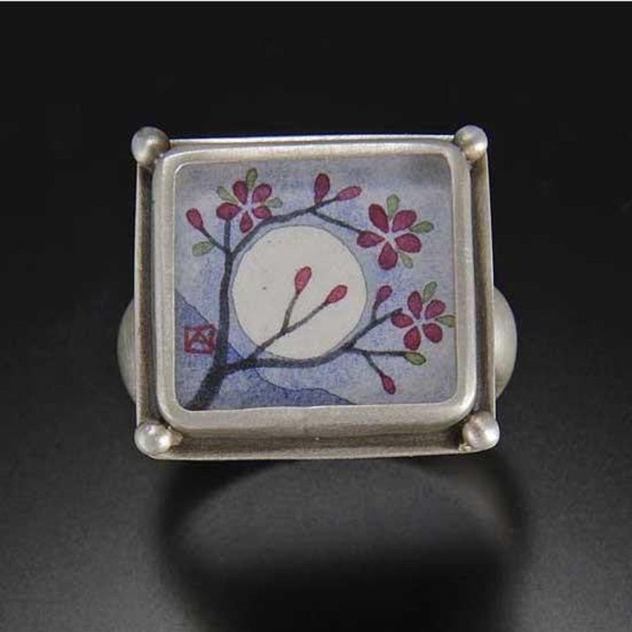 Hand Painted Jewelry Ananda Khalsa | Small Square Plum Blossom Ring