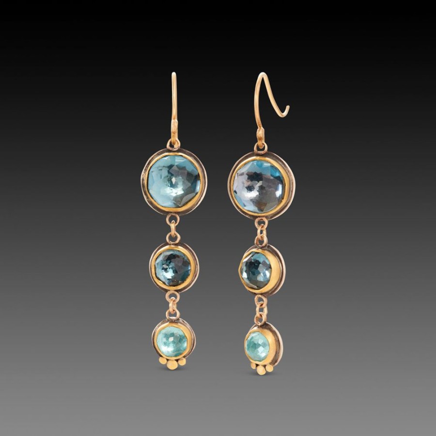 Earrings Ananda Khalsa | Triple Blue Topaz Drop Earrings