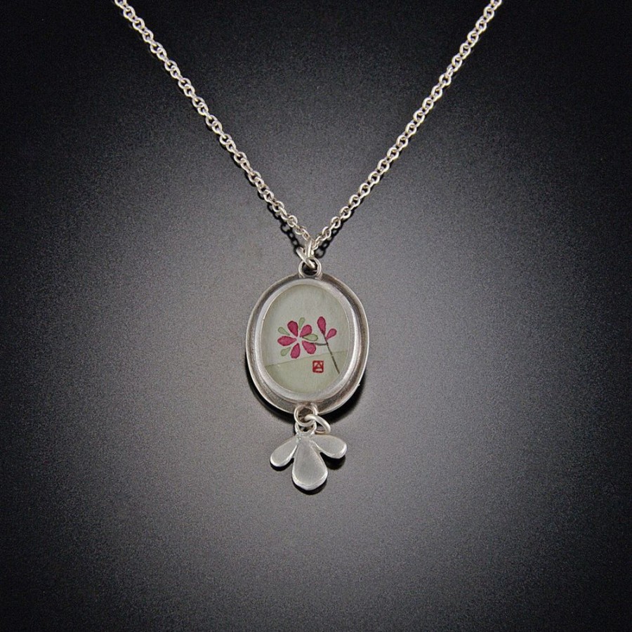 Necklaces Ananda Khalsa | Tiny Oval Plum Blossom Necklace With Leaf Trio