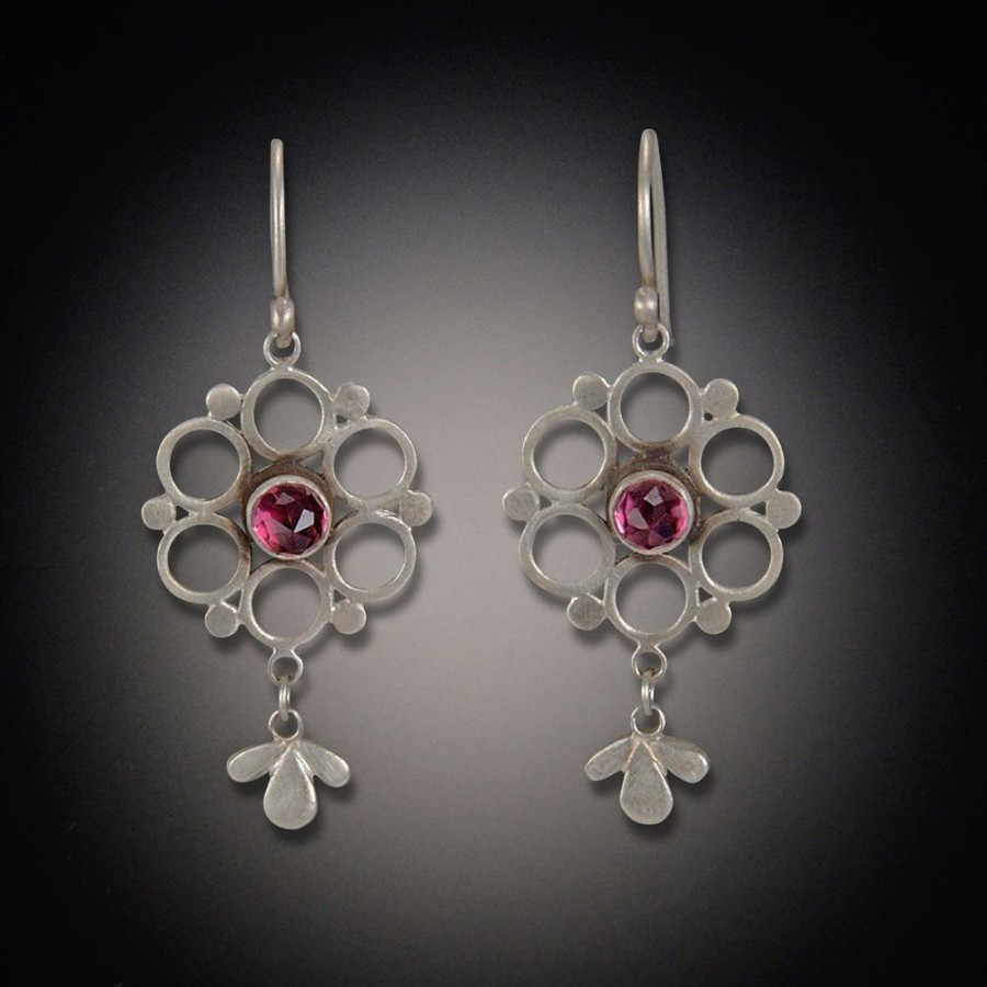 Earrings Ananda Khalsa | Delicate Garnet Mandala Earrings