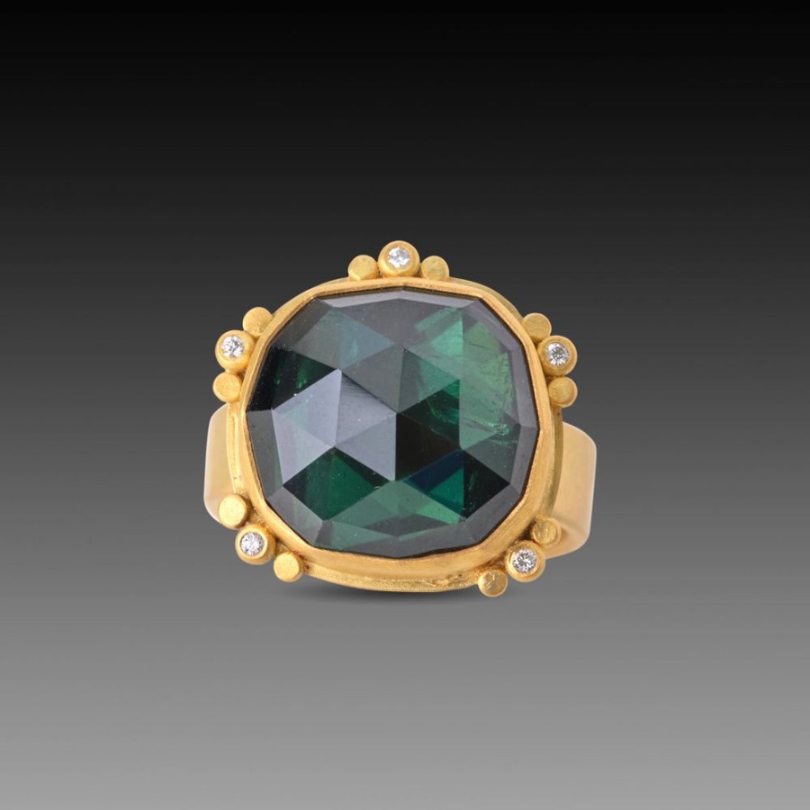 Rings Ananda Khalsa | Green Tourmaline Ring With Gold Trios