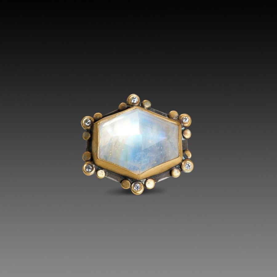 Rings Ananda Khalsa | Geometric Moonstone Ring With Diamond Trios