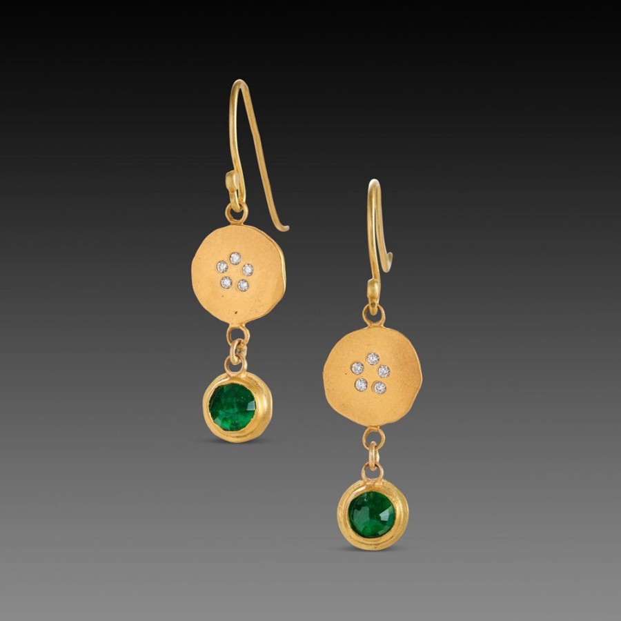 Earrings Ananda Khalsa | Emerald Earrings With Diamond Circles