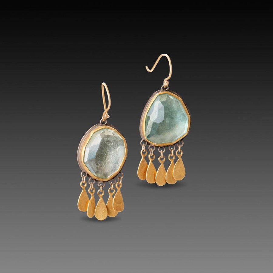 Earrings Ananda Khalsa | Aquamarine Earrings With Gold Fringe