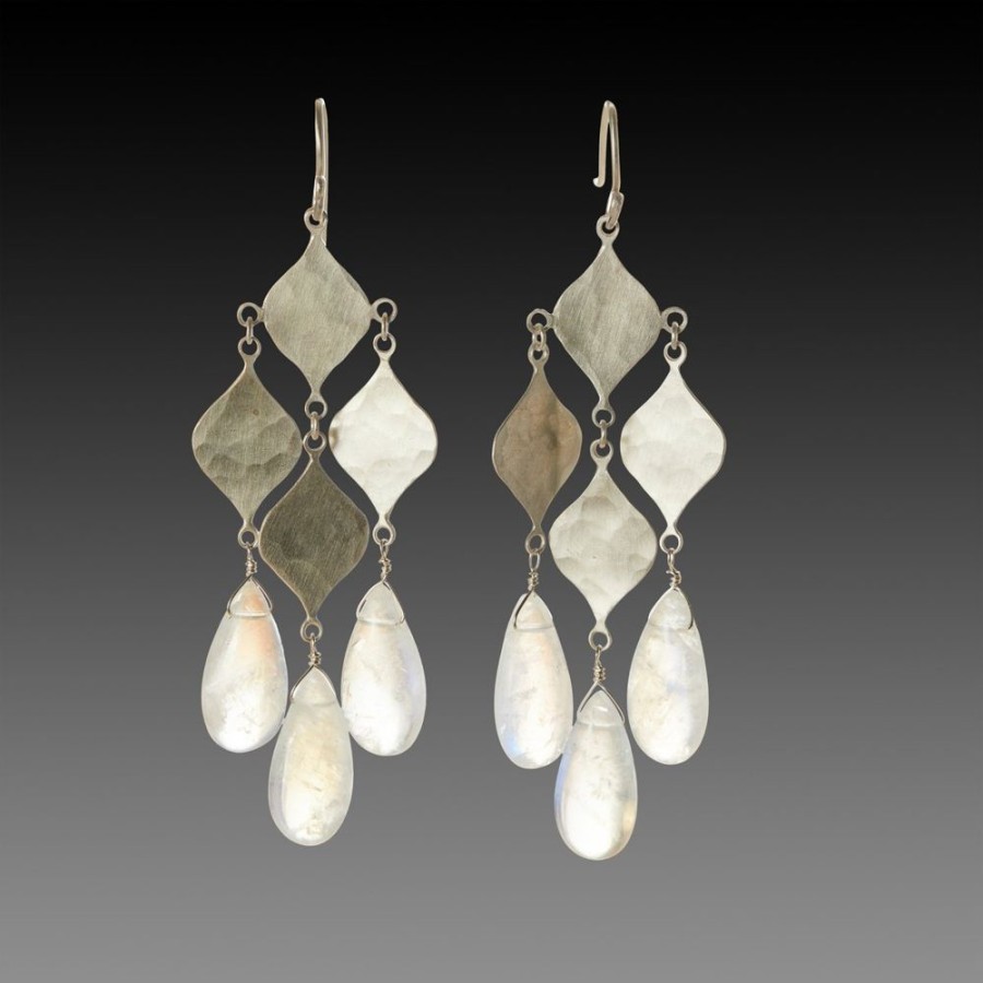 Earrings Ananda Khalsa | Silver Chandelier Earrings With Moonstone Drops