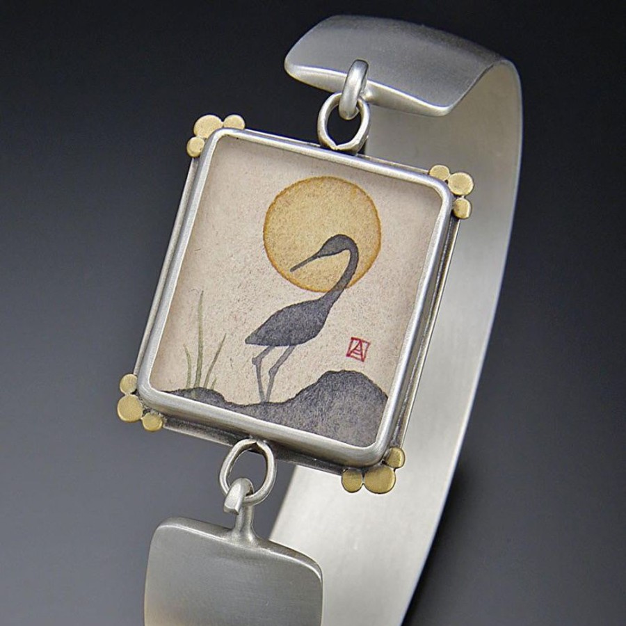 Hand Painted Jewelry Ananda Khalsa | Crane Silhouette Cuff Bracelet