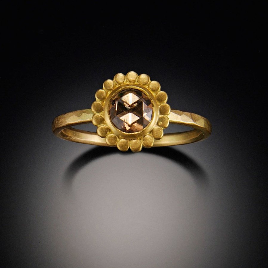 Rings Ananda Khalsa | Champagne Diamond Ring With Gold Dot Halo