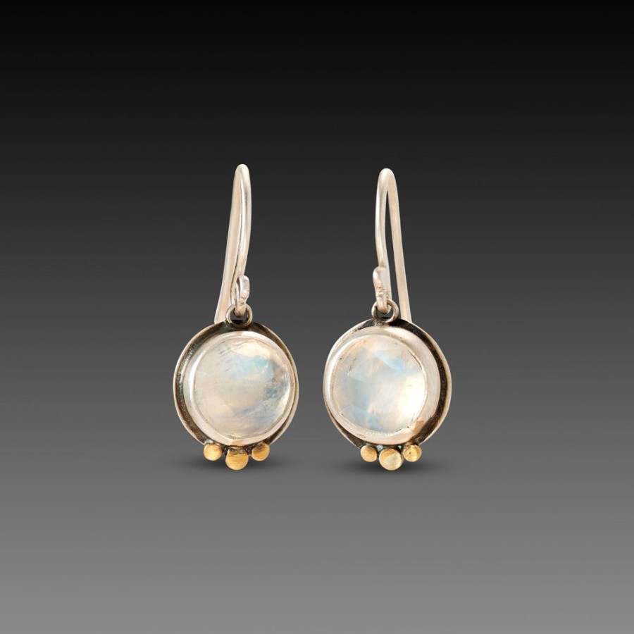 Earrings Ananda Khalsa | Round Moonstone Earrings With Gold Trios