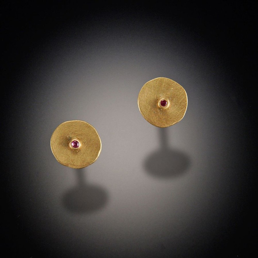 Earrings Ananda Khalsa | Disk Earrings With Pink Sapphire Dot