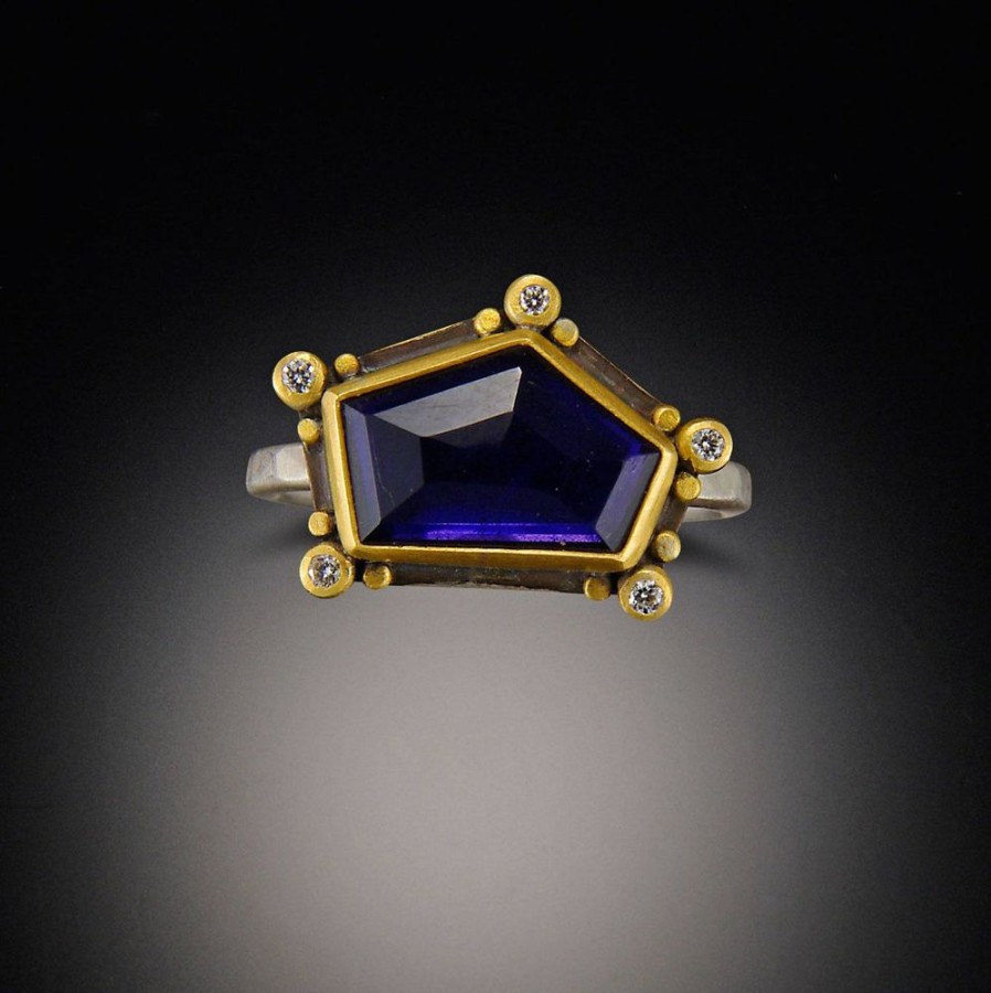 Rings Ananda Khalsa | Geometric Iolite Ring With Diamonds