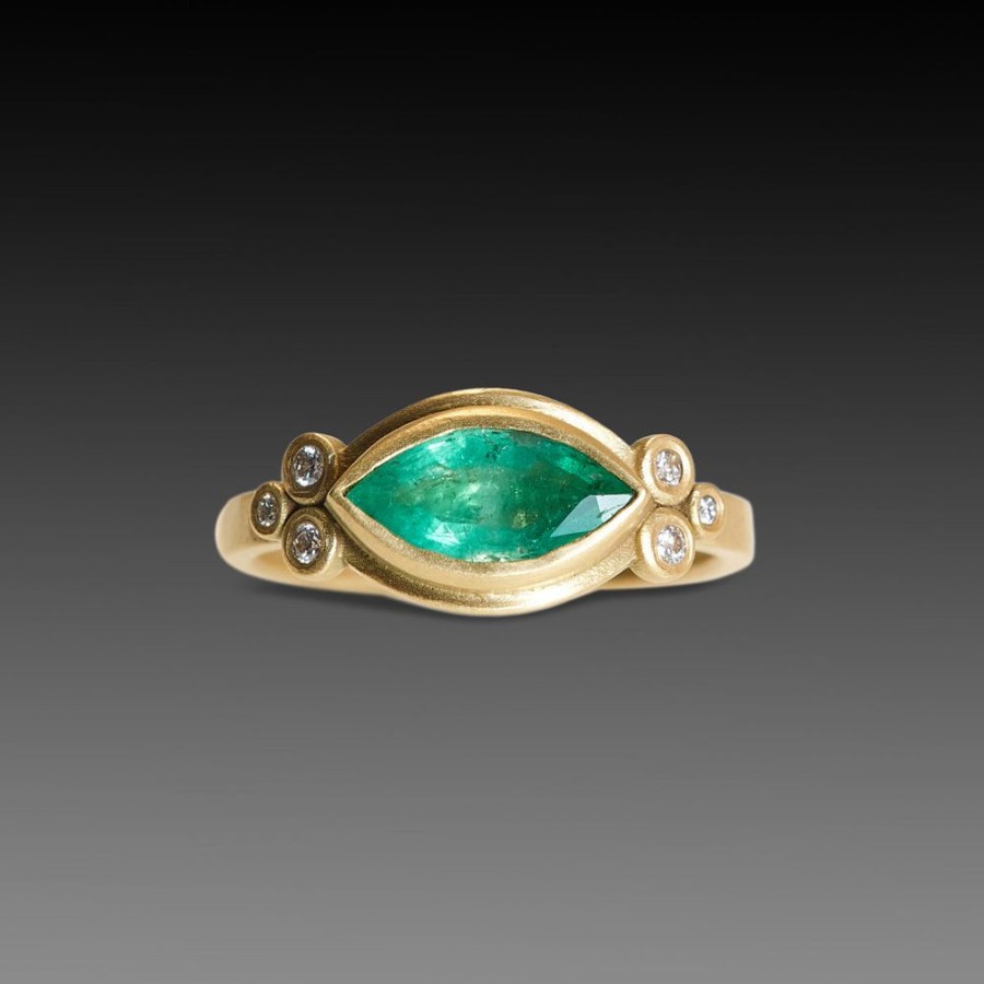 Rings Ananda Khalsa | Marquise Emerald Ring With Diamond Dot Trios