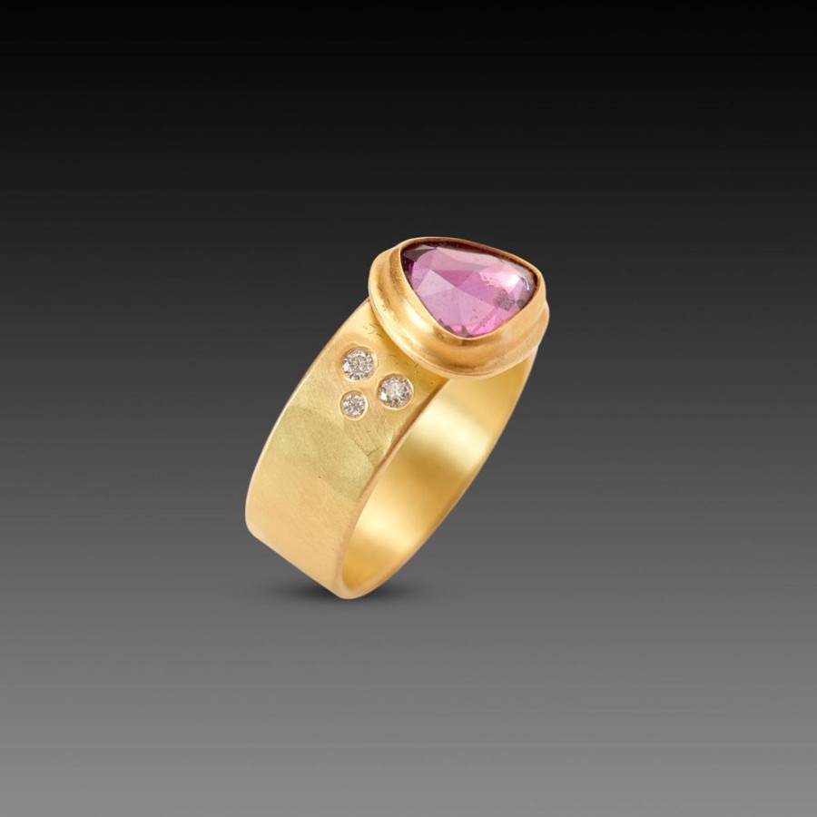 Rings Ananda Khalsa | Pink Sapphire Ring With Diamond Trios