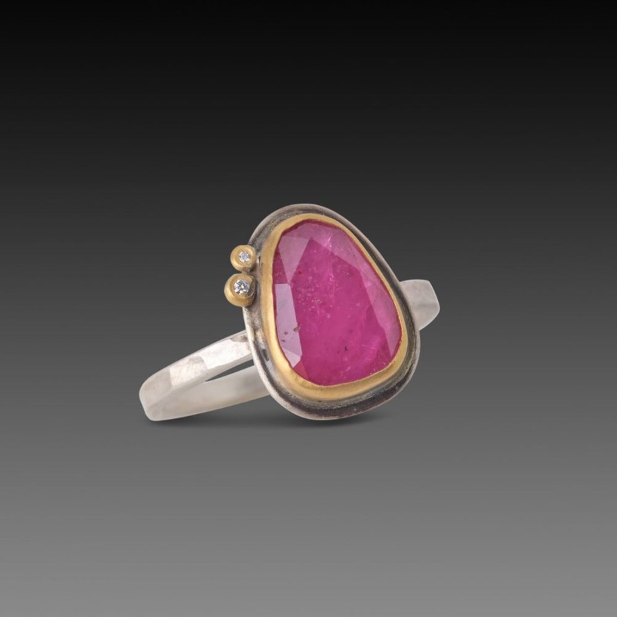 Rings Ananda Khalsa | Rose Cut Ruby Ring With Two Diamonds