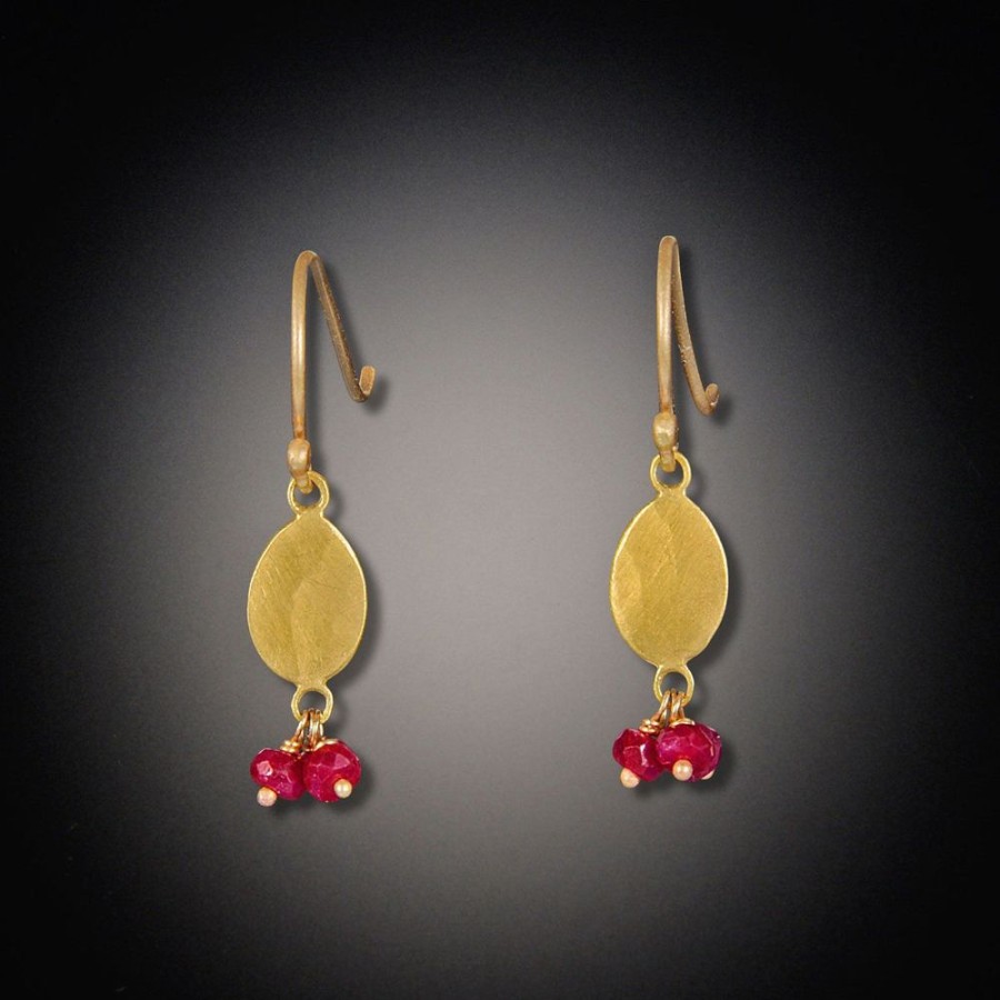 Earrings Ananda Khalsa | Gold Oval Earrings With Ruby Cluster