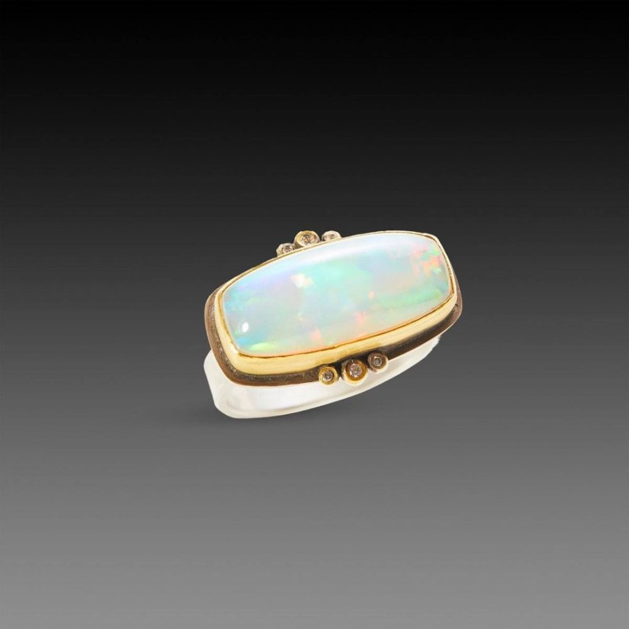 Rings Ananda Khalsa | Ethiopian Opal Ring With Diamond Trios