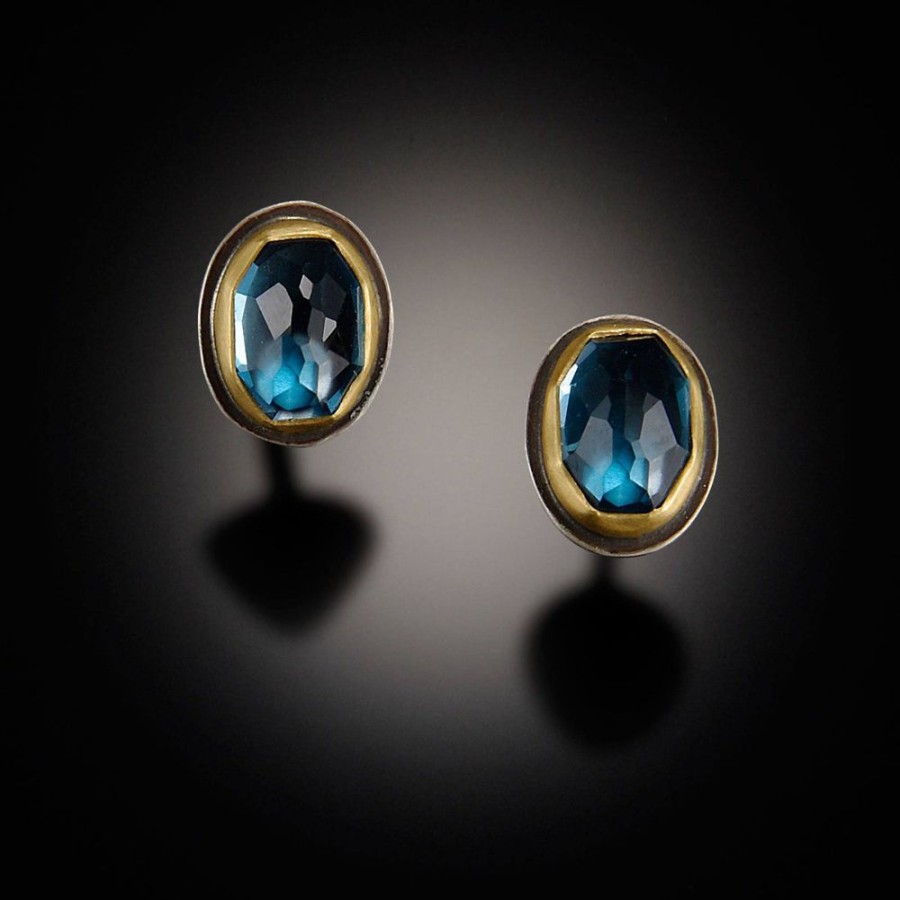 Earrings Ananda Khalsa | Oval London Blue Topaz Stud Earrings