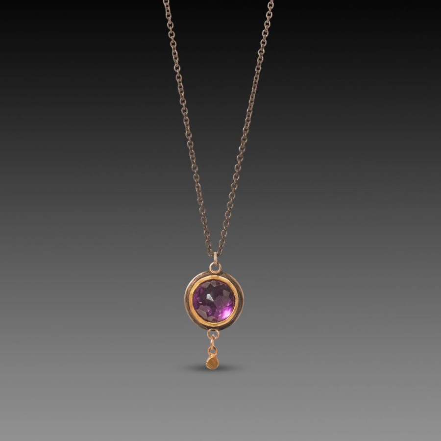 Necklaces Ananda Khalsa | Amethyst & Gold Disk Necklace