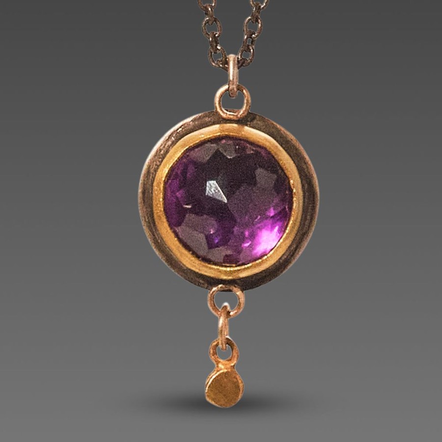 Necklaces Ananda Khalsa | Amethyst & Gold Disk Necklace