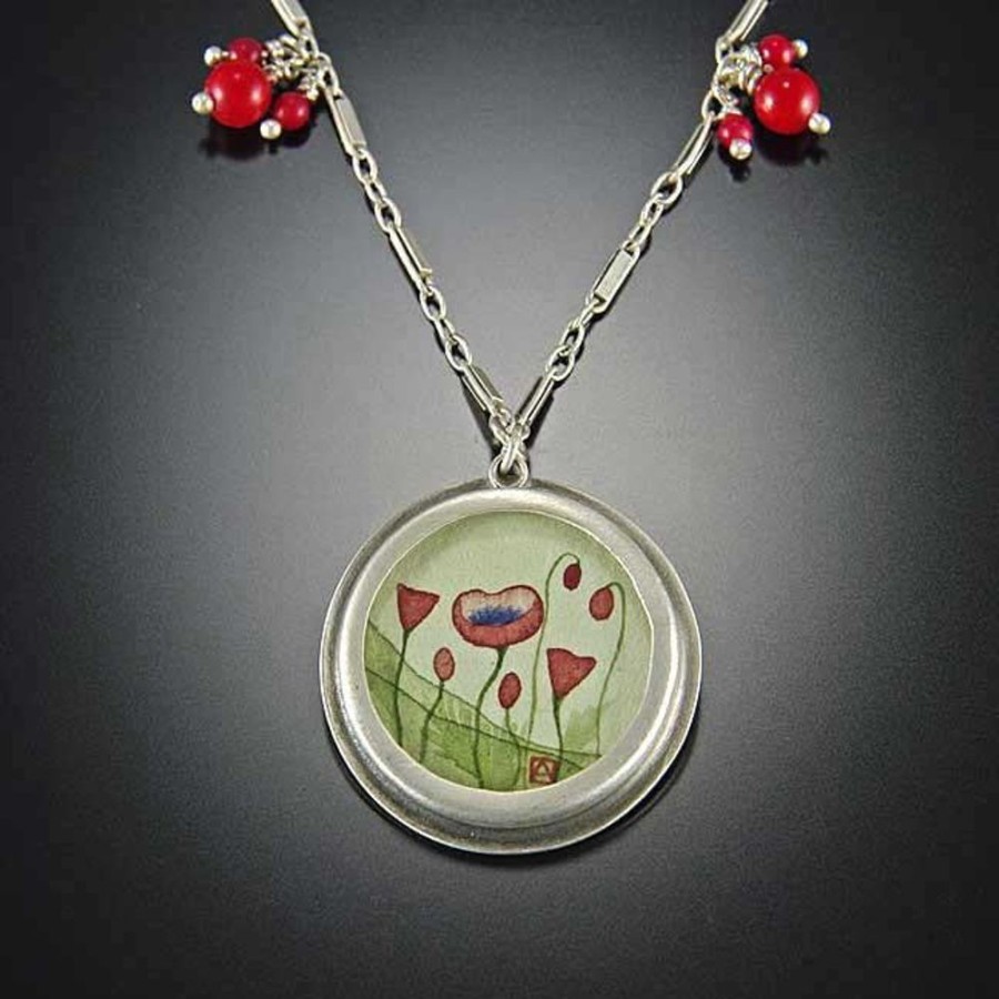 Necklaces Ananda Khalsa | Round Poppy Necklace With Coral