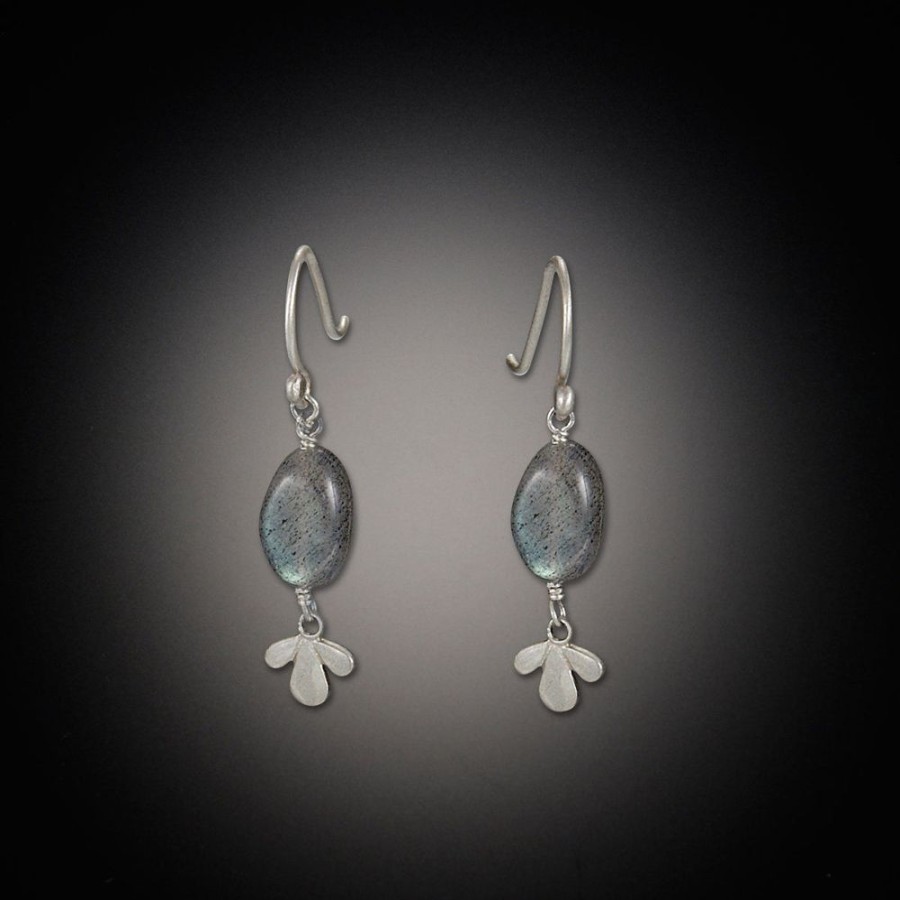 Earrings Ananda Khalsa | Labradorite Earrings With Tiny Leaf Trio