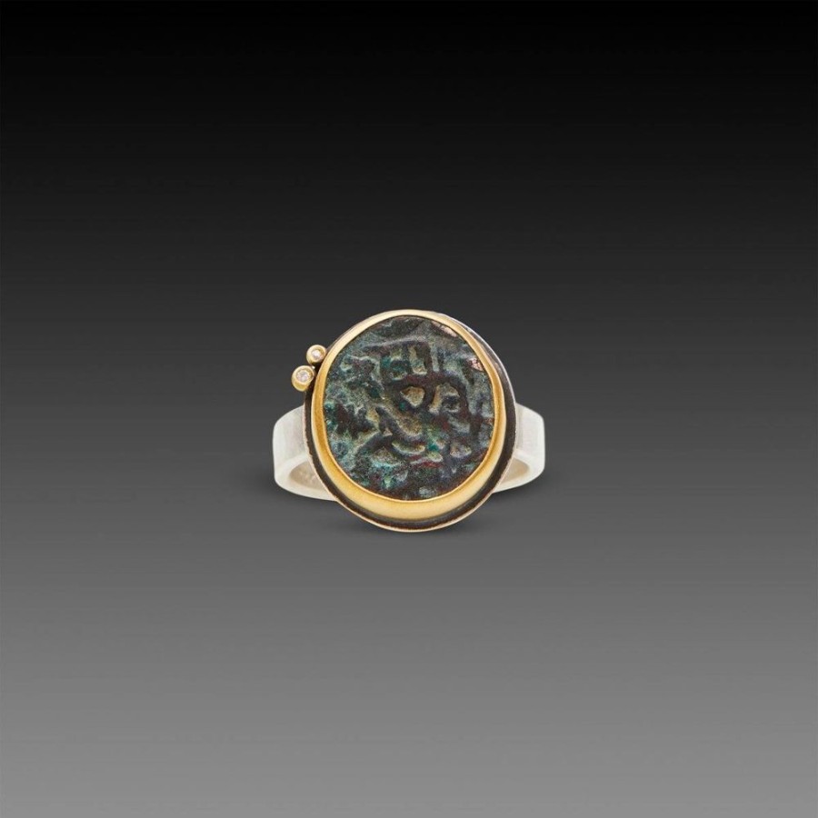 Rings Ananda Khalsa | Ancient Indian Coin Ring With Two Diamonds