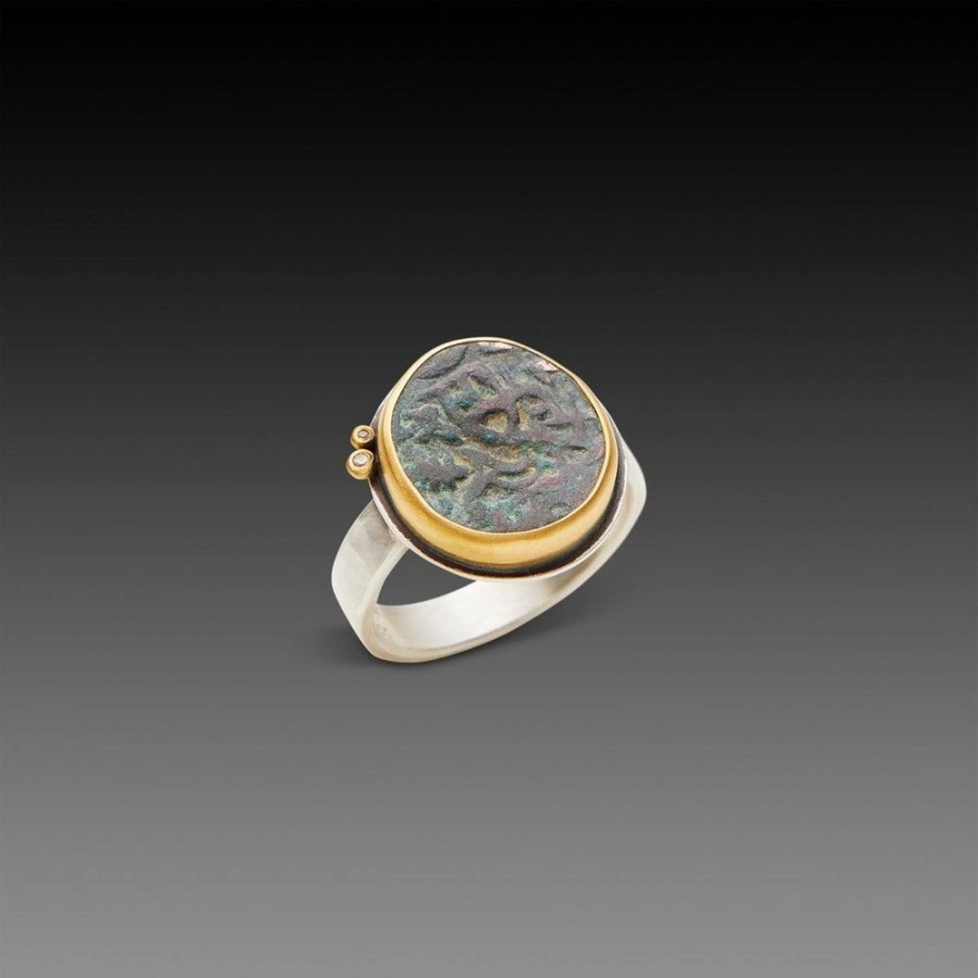 Rings Ananda Khalsa | Ancient Indian Coin Ring With Two Diamonds