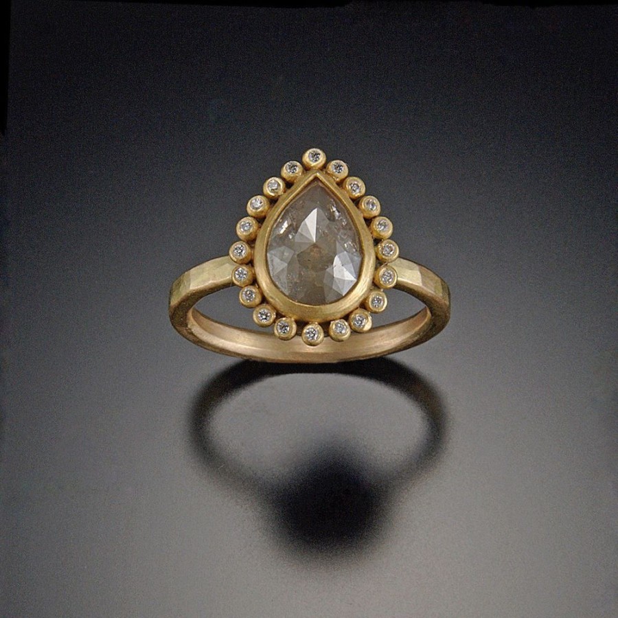 Rings Ananda Khalsa | Teardrop Diamond Ring With Diamond Halo