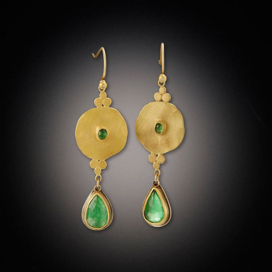 Earrings Ananda Khalsa | Filigree Disk Earrings With Rose Cut Emeralds