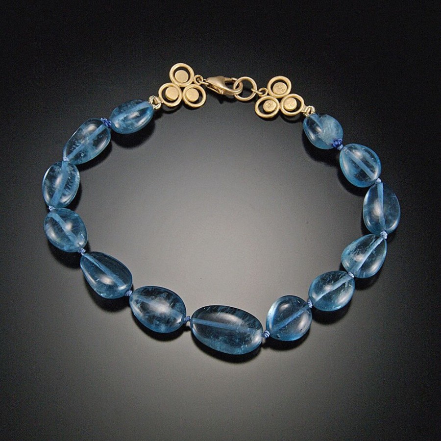 Bracelets Ananda Khalsa | Aquamarine Bracelet With Filigree Trio Clasp