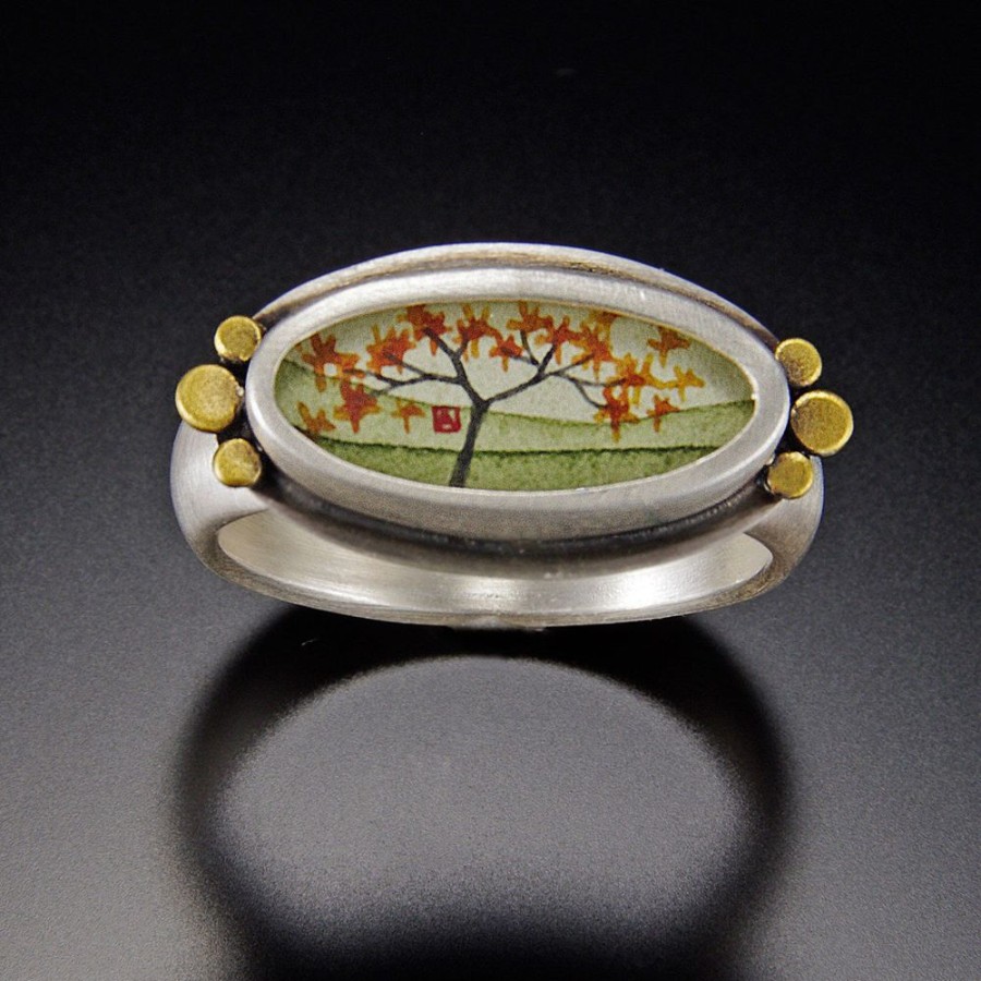 Hand Painted Jewelry Ananda Khalsa | Autumn Maple Narrow Oval Ring