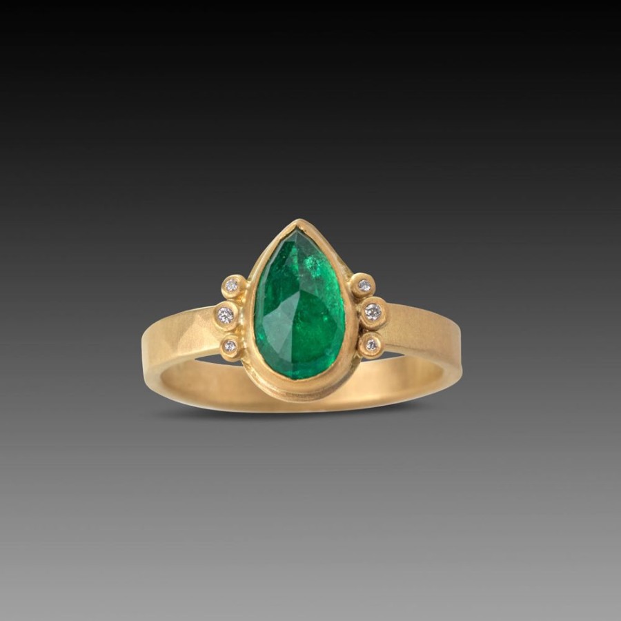 Rings Ananda Khalsa | Rose Cut Emerald Ring With Diamond Trios