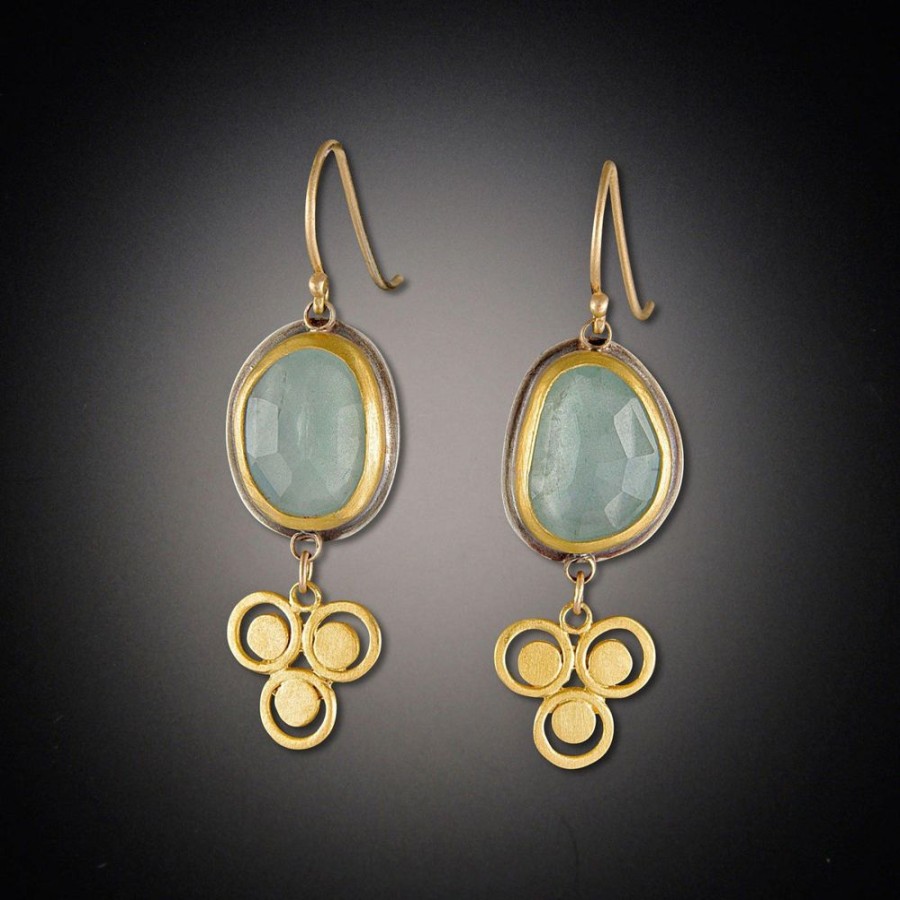 Earrings Ananda Khalsa | Aquamarine Earrings With 22K Filigree Dot Trio Charm