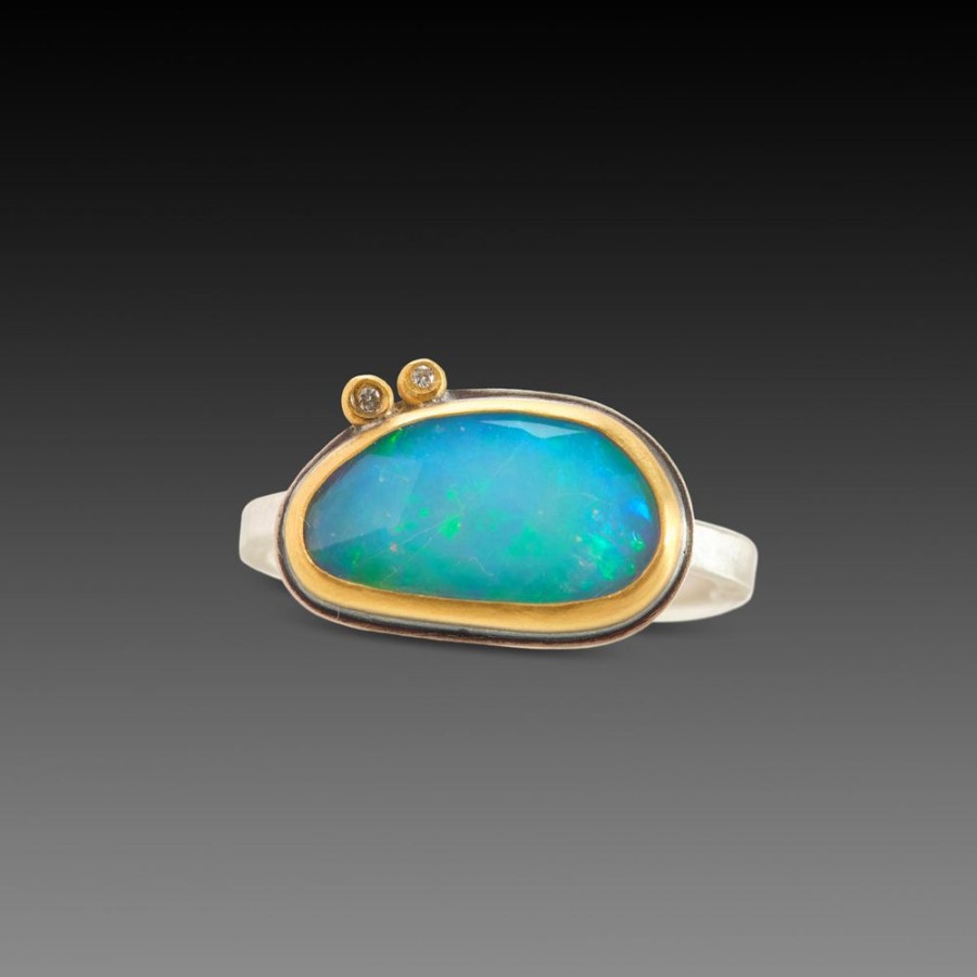 Rings Ananda Khalsa | Rose Cut Ethiopian Opal Ring With Two Diamonds