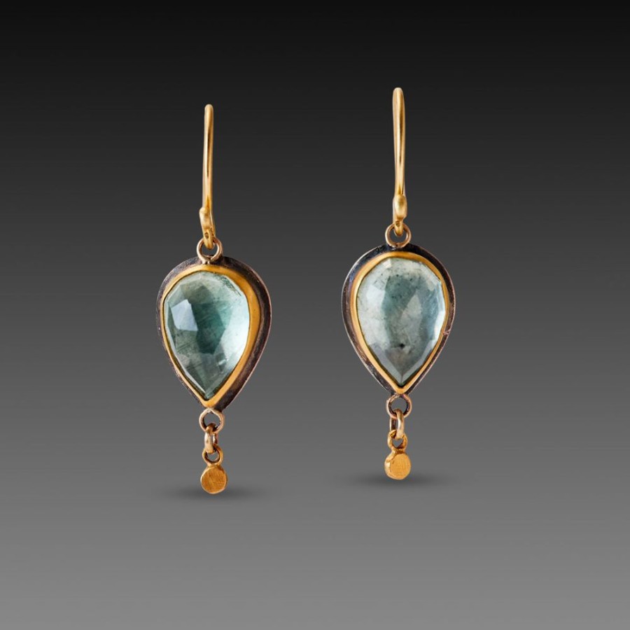 Earrings Ananda Khalsa | Moss Aquamarine Earrings With Gold Drops