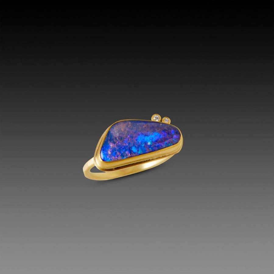 Rings Ananda Khalsa | Organic Australian Boulder Opal Ring With Two Diamonds