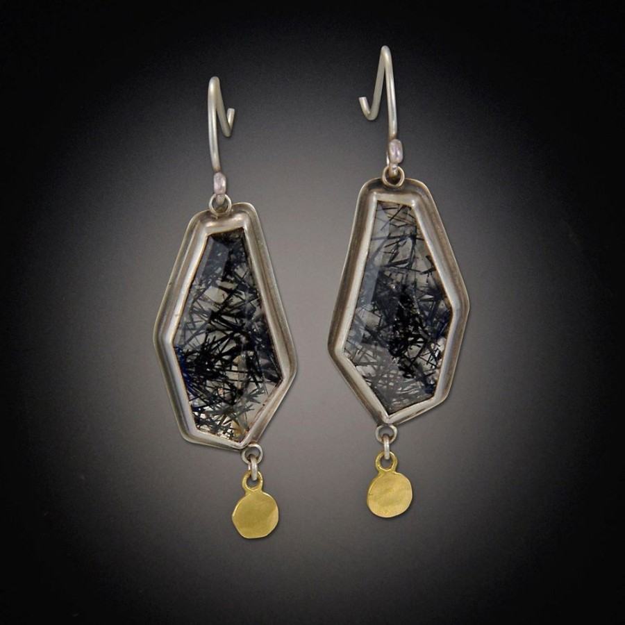 Earrings Ananda Khalsa | Tourmalinated Quartz Earrings With Gold Disk