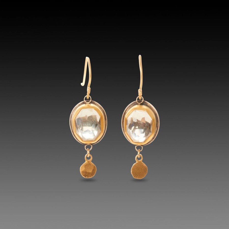 Earrings Ananda Khalsa | Clear Topaz Earrings With 22K Gold Drops