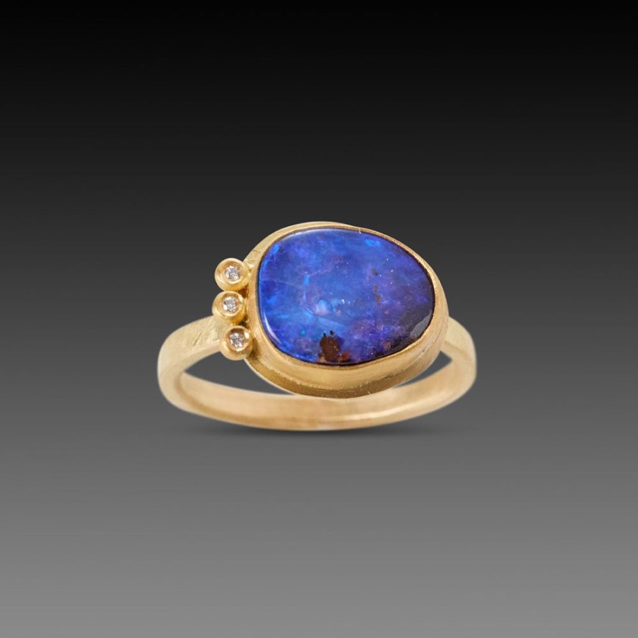 Rings Ananda Khalsa | Organic Australian Boulder Opal Ring With Three Diamonds