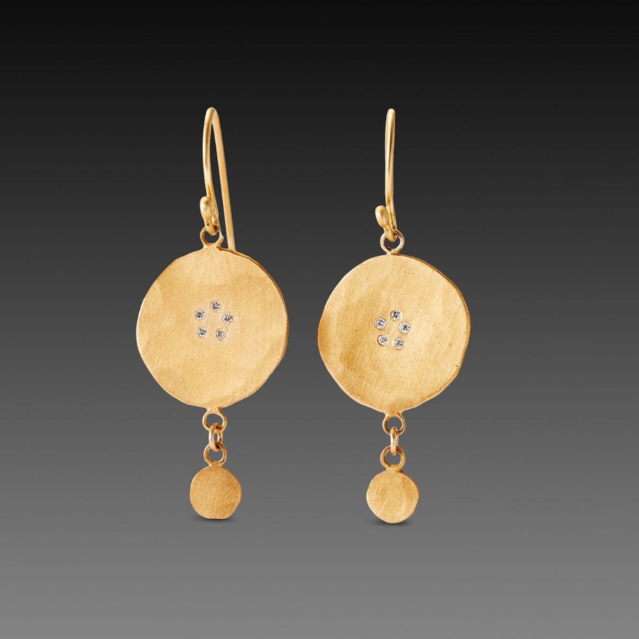 Earrings Ananda Khalsa | Hammered Gold Disk Earrings With Diamonds