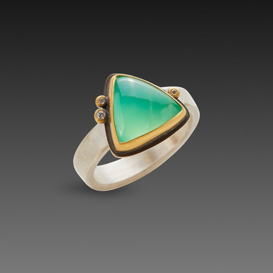 Rings Ananda Khalsa | Smooth Chrysoprase Triangle Ring With Diamonds