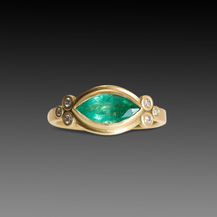 Rings Ananda Khalsa | Marquise Emerald Ring With Diamond Dot Trios